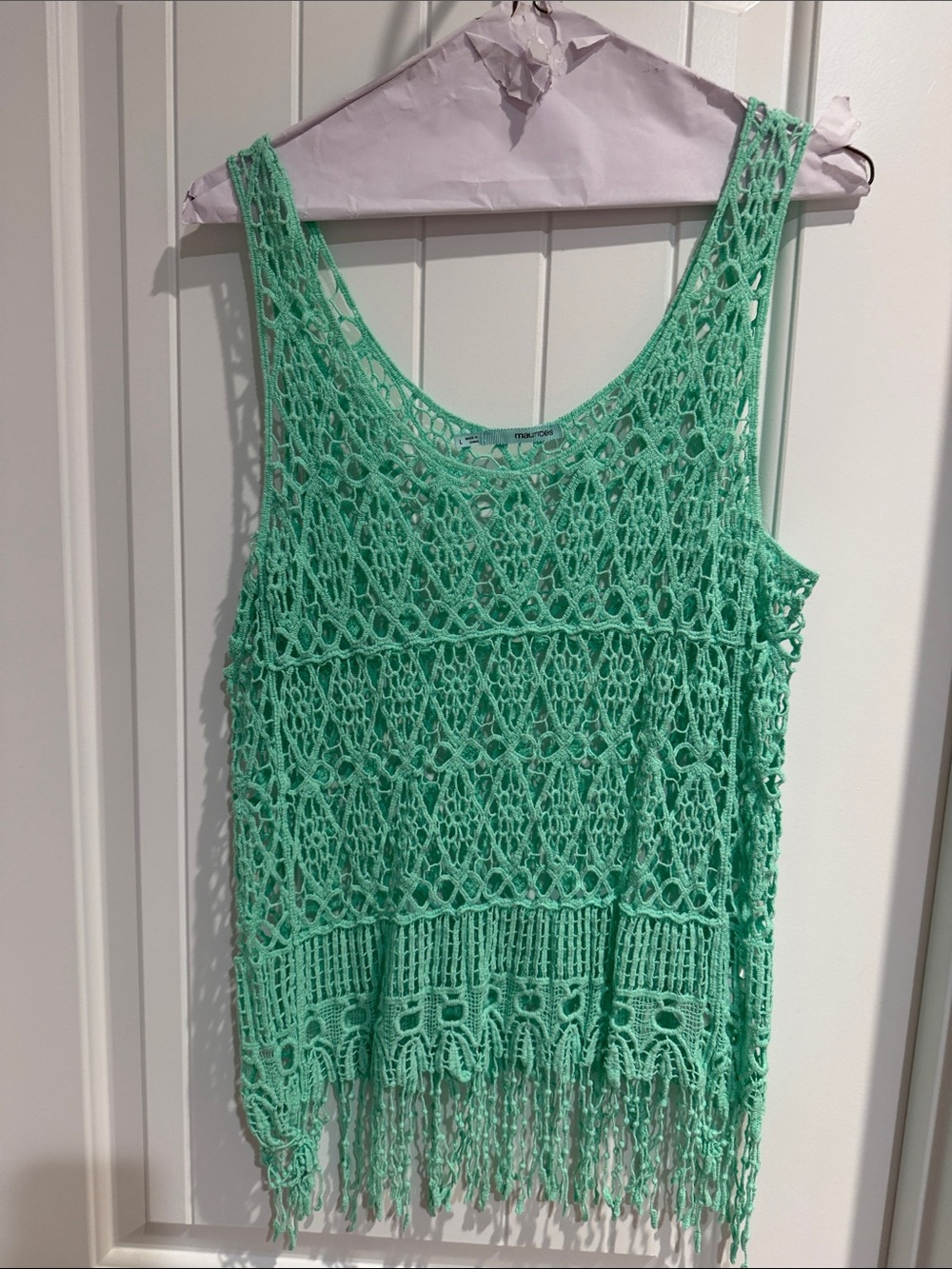 Maurices Mint Green Open Knit Fringe Tank